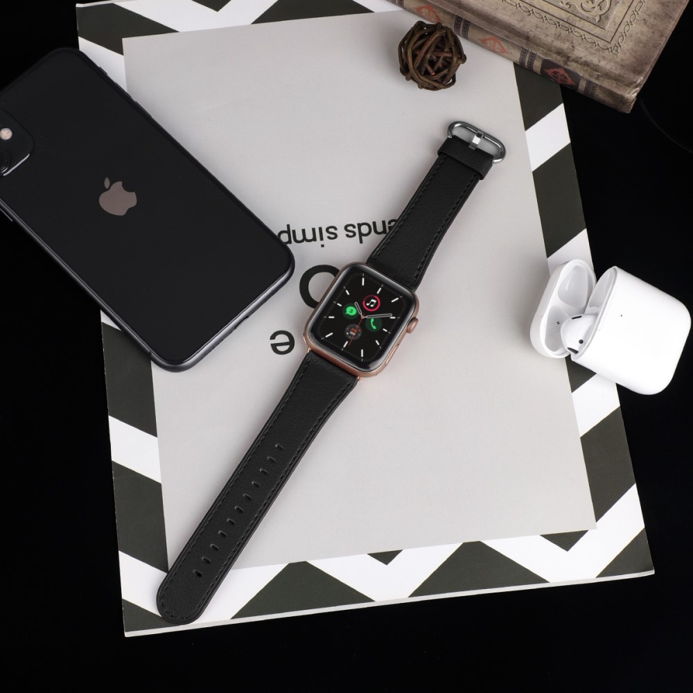  Äkta Läder Armband Apple Watch 42/41/40/38 mm - Svart