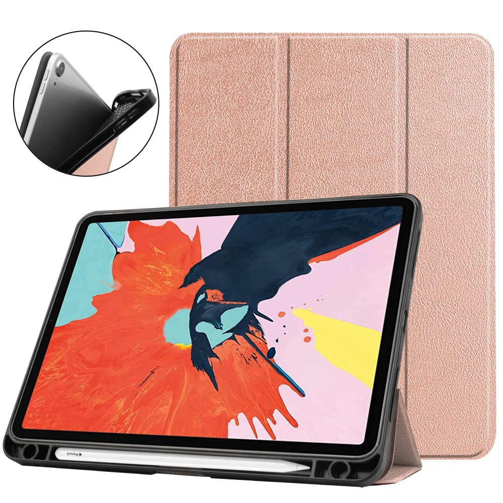  iPad Air 2026-2020 Fodral Tri-Fold Litchi Roséguld