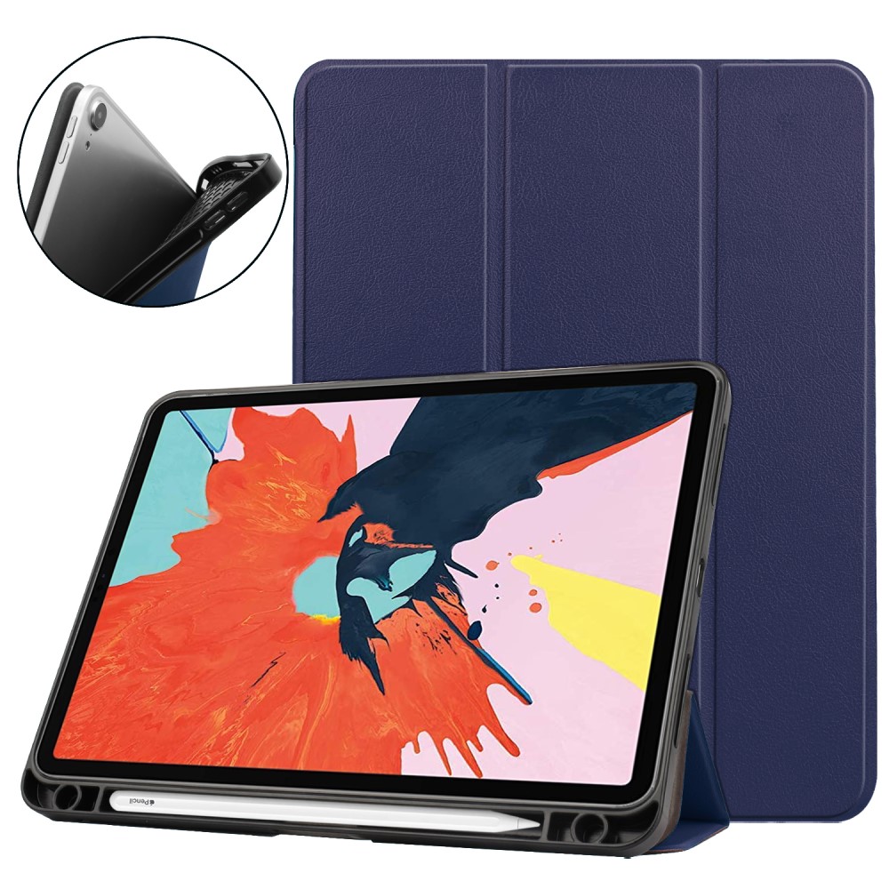  iPad Air 2026-2020 Fodral Tri-Fold Litchi Mörk Blå