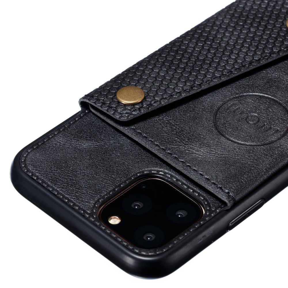  iPhone 12 / 12 Pro - Läder Skal Med Kortfack Och Magnet - Svart