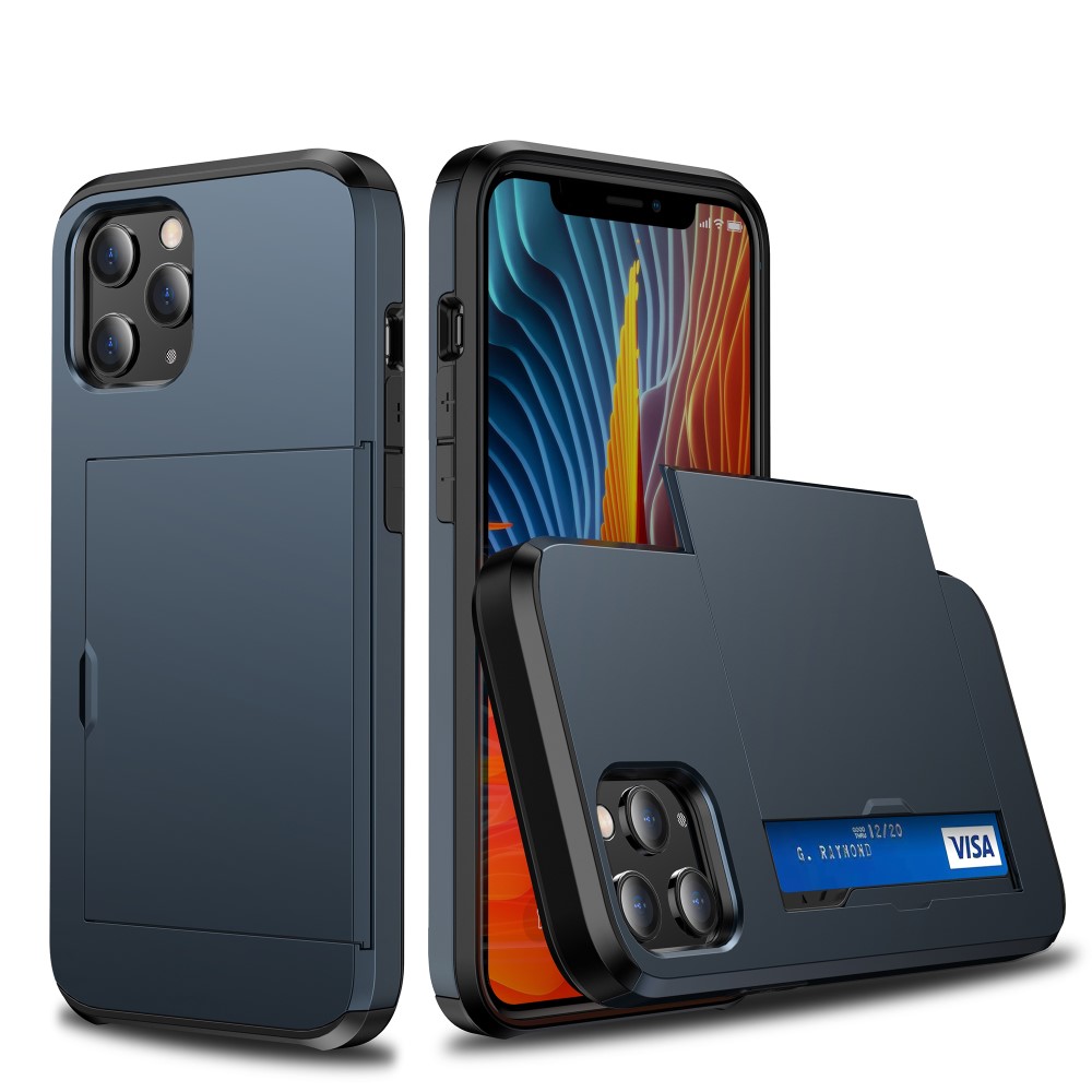  iPhone 12 Pro Max - Hybrid Skal Med Kortfack - Blå