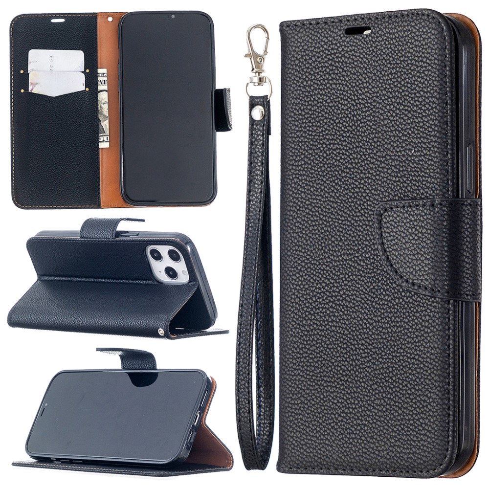  iPhone 12 Pro Max - Litchi Fodral - Svart