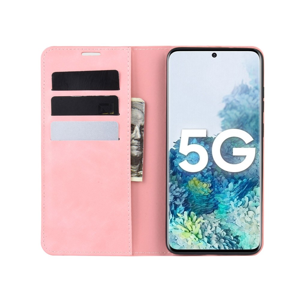  Samsung Galaxy S20 FE - Silkeslent Läderfodral - Ljus Rosa