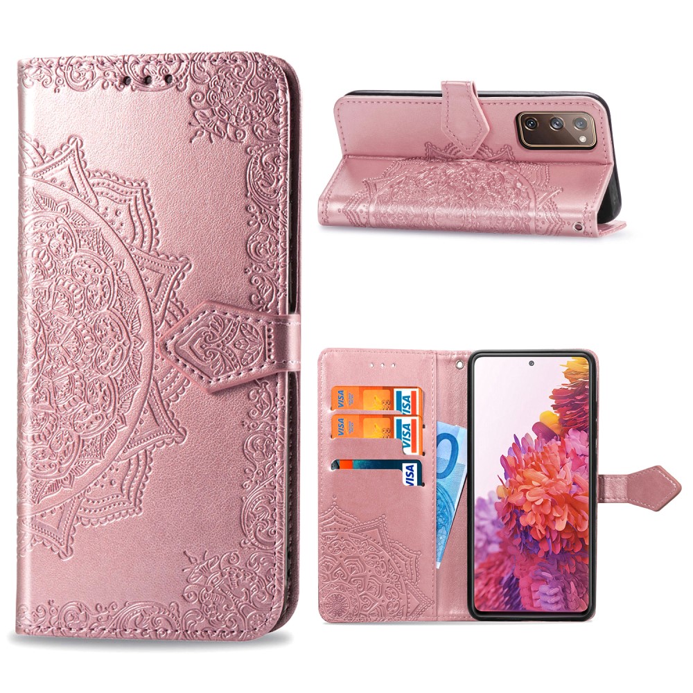  Samsung Galaxy S20 FE - Mandala Läder Fodral - Roséguld
