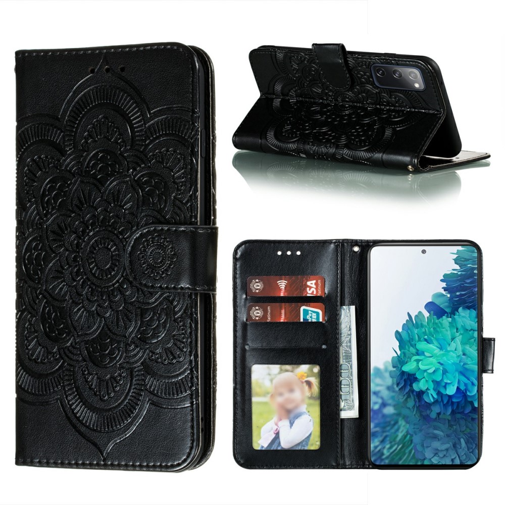  Samsung Galaxy S20 FE - Mandala Läder Fodral - Svart