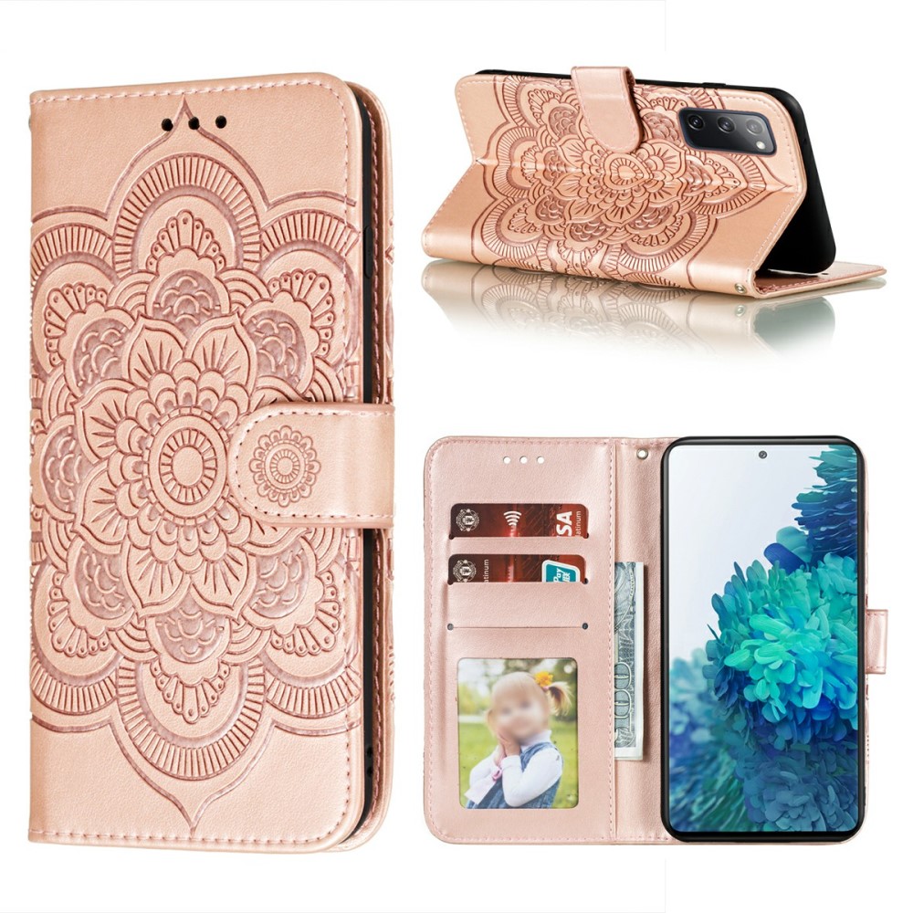  Samsung Galaxy S20 FE - Mandala Läder Fodral - Roséguld