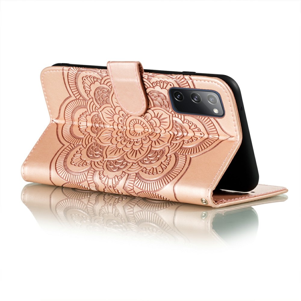  Samsung Galaxy S20 FE - Mandala Läder Fodral - Roséguld