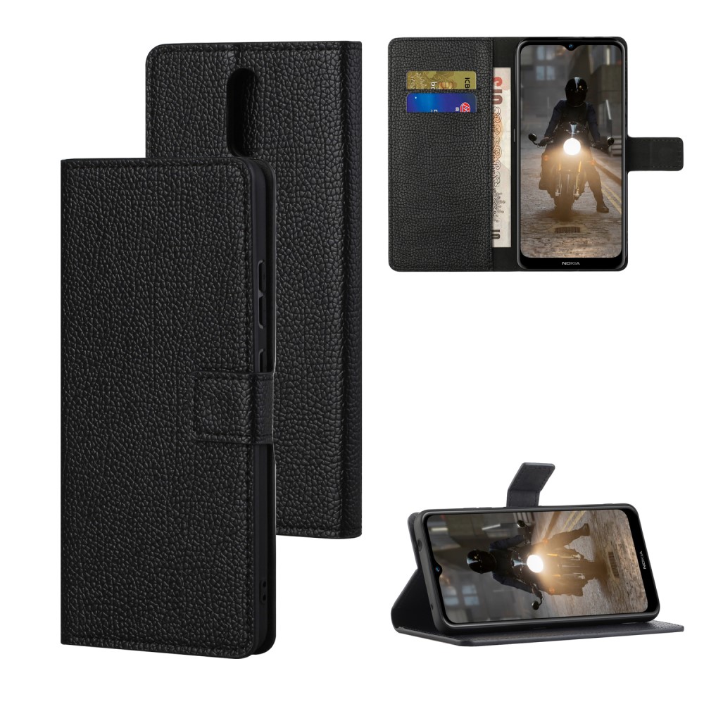  Nokia 2.4 - Litchi Läder Fodral - Svart