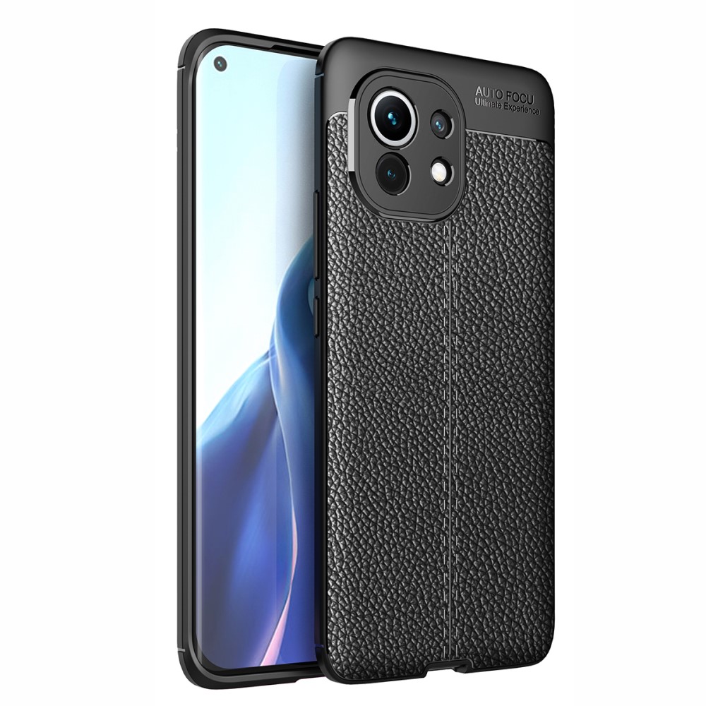  Xiaomi Mi 11 - Litchi Textur Skal - Svart