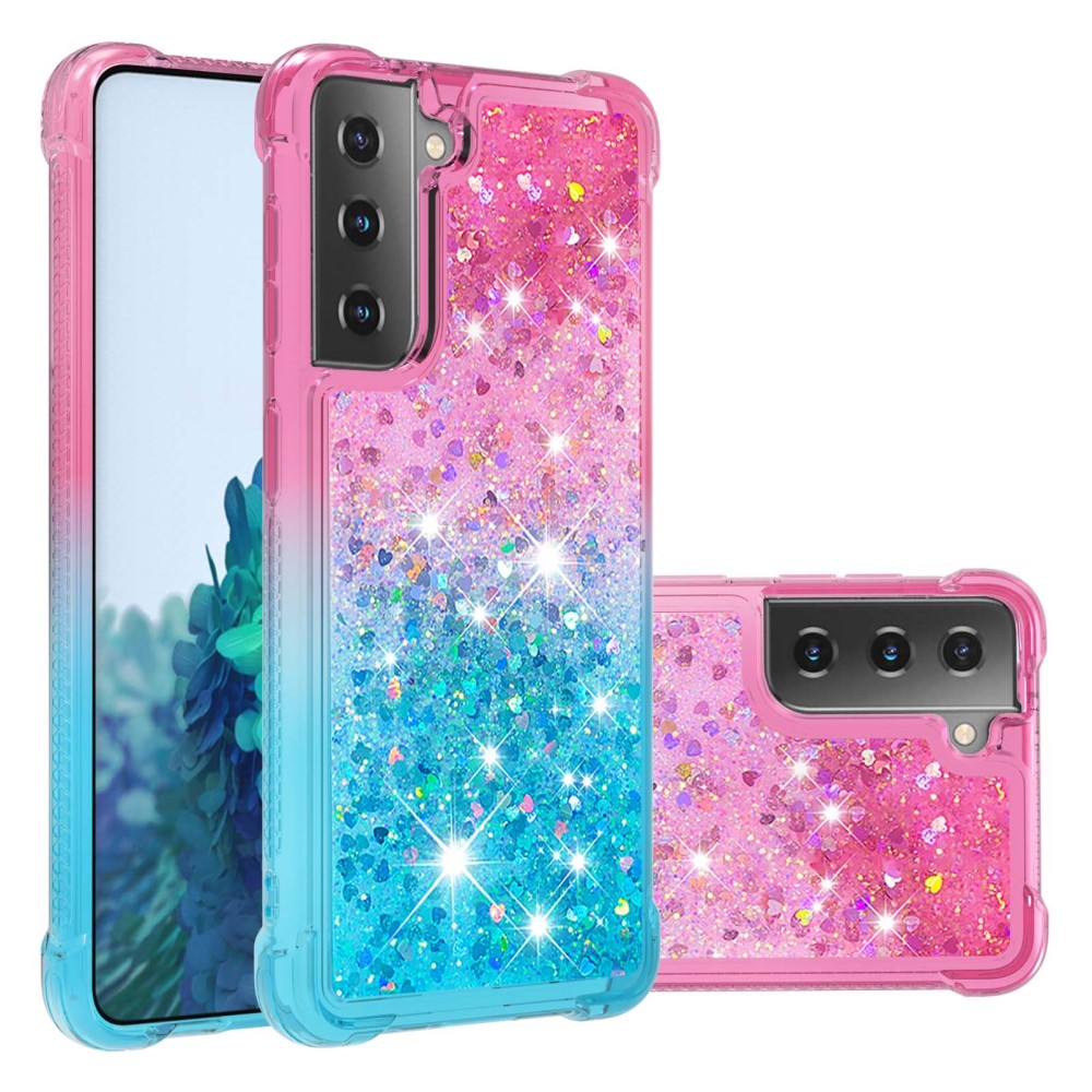  Samsung Galaxy S21 - Shockproof Quicksand Skal - Rosa/Blå