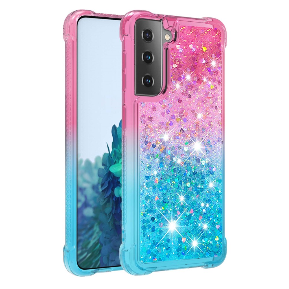  Samsung Galaxy S21 - Shockproof Quicksand Skal - Rosa/Blå