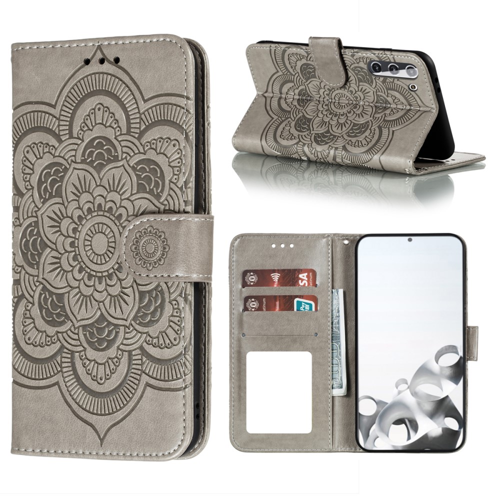  Samsung Galaxy S21 - Mandala Läder Fodral - Grå