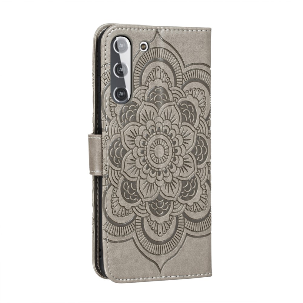  Samsung Galaxy S21 - Mandala Läder Fodral - Grå