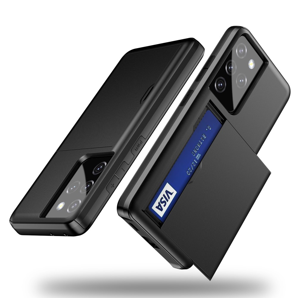  Samsung Galaxy S21 Ultra - Hybrid Skal Med Kortfack - Svart