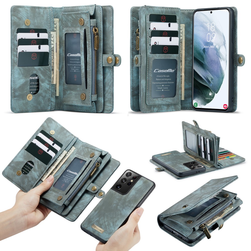 CASEME Samsung Galaxy S21 Ultra - CASEME 2-i-1 Multifunktionellt Plånboksfodral - Grön