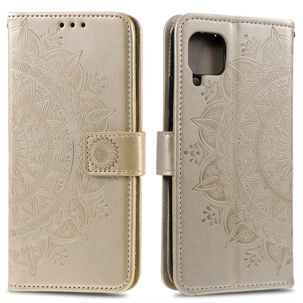  Samsung Galaxy A12 - Mandala Läder Fodral - Guld