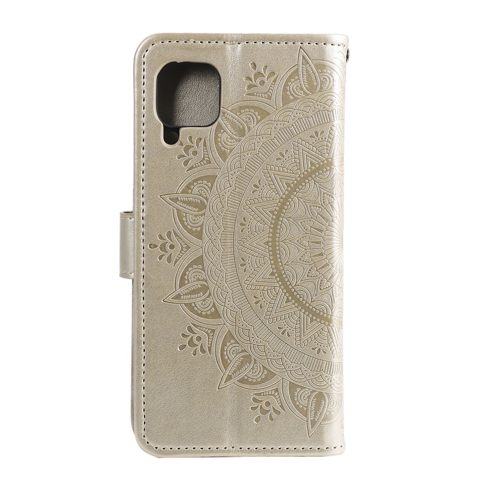  Samsung Galaxy A12 - Mandala Läder Fodral - Guld