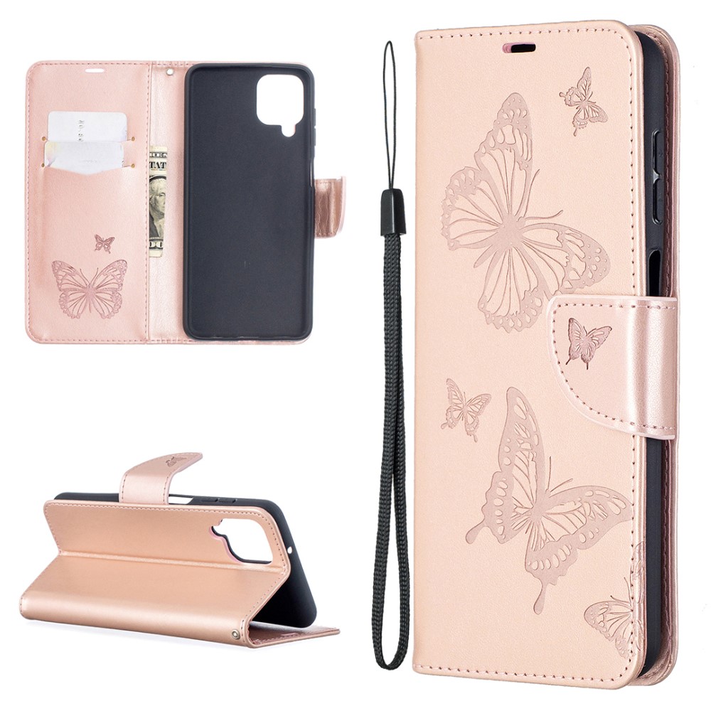  Samsung Galaxy A12 - Butterfly Plånboksfodral - Roséguld