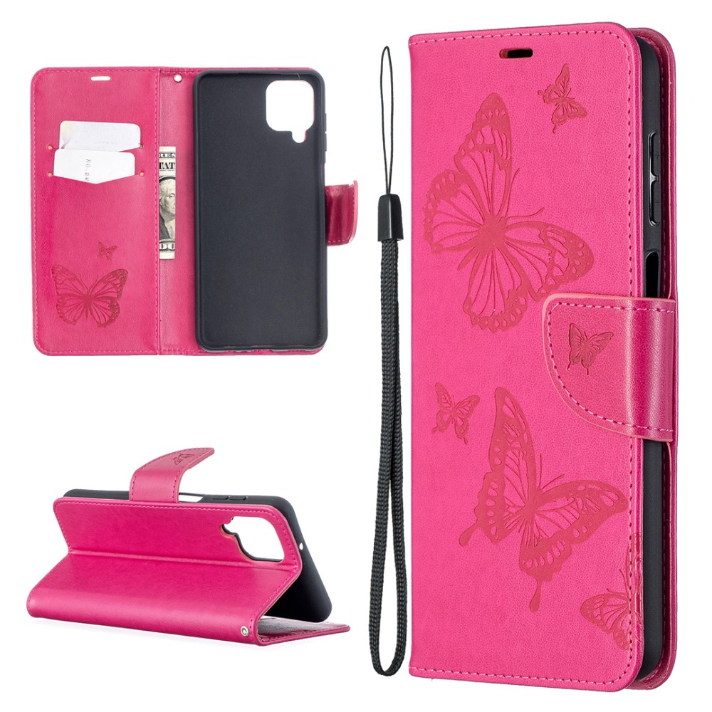  Samsung Galaxy A12 - Butterfly Plånboksfodral - Rosa