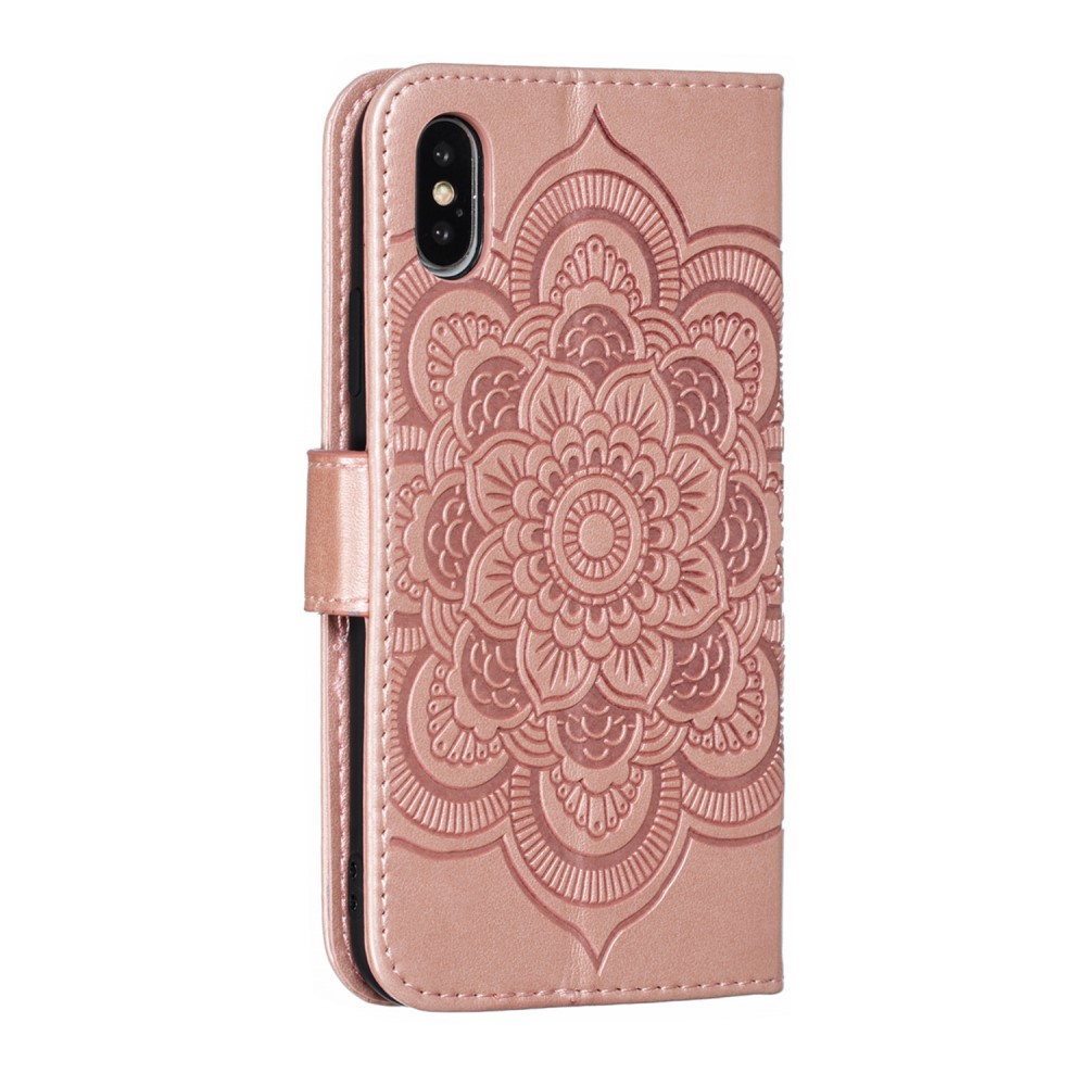  iPhone X/Xs - Mandala Läder Fodral - Roséguld