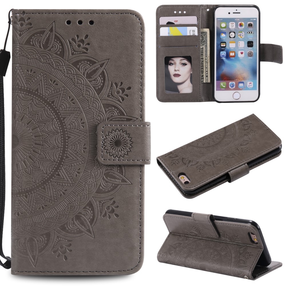  iPhone 6/6S - Mandala Läder Fodral - Grå