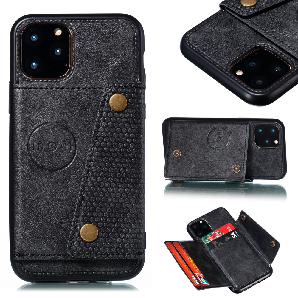  iPhone 12 Pro Max - Läder Skal Med Kortfack Och Magnet - Svart