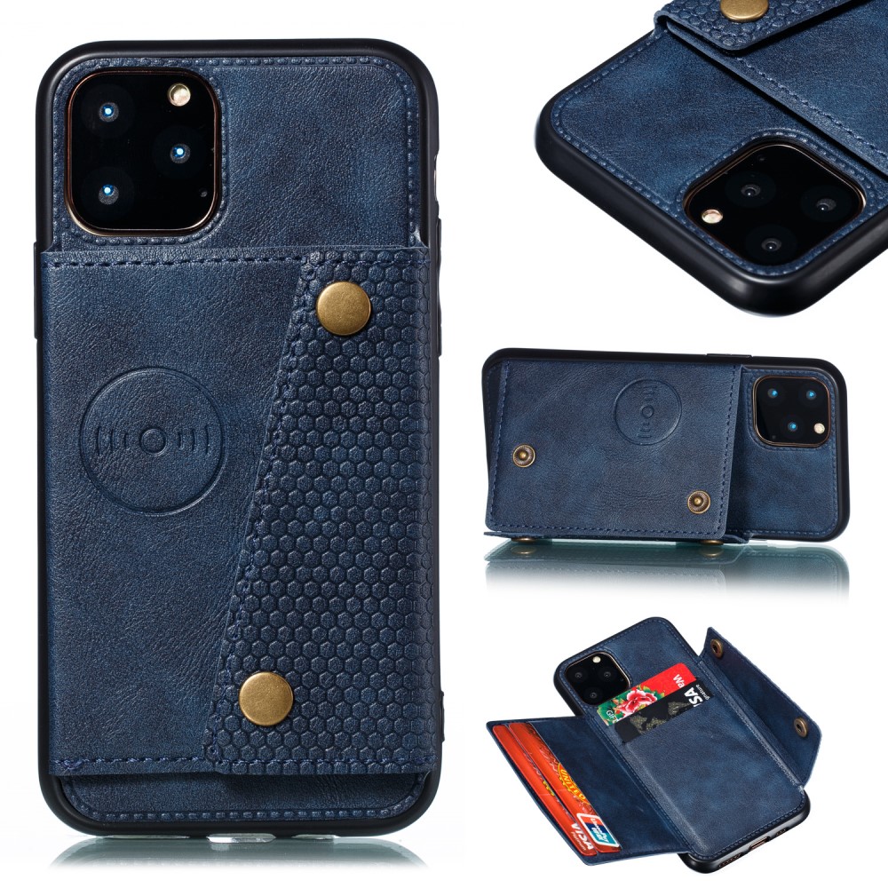  iPhone 12 Pro Max - Läder Skal Med Kortfack Och Magnet - Blå