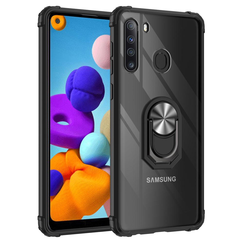  Samsung Galaxy A21 - Shockproof Hybrid Ring Skal - Svart/Silver