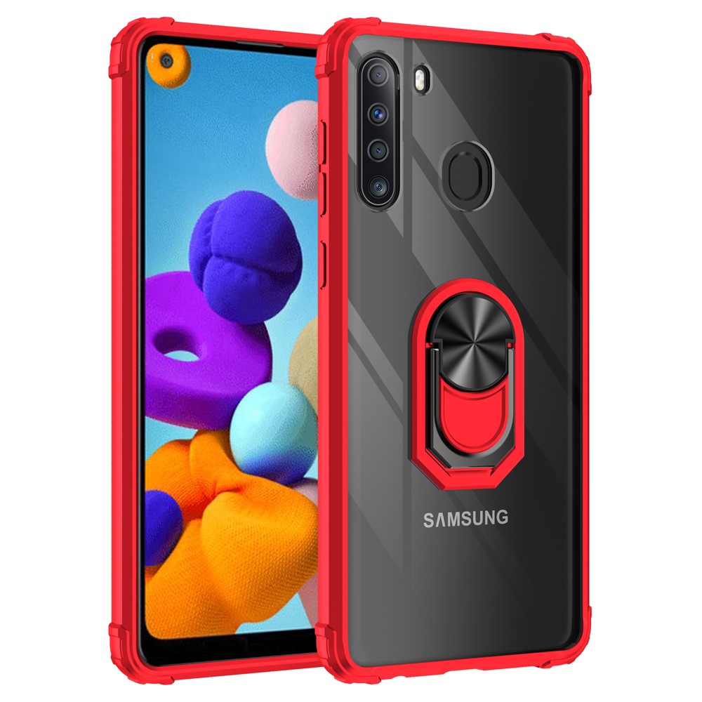  Samsung Galaxy A21 - Shockproof Hybrid Ring Skal - Röd