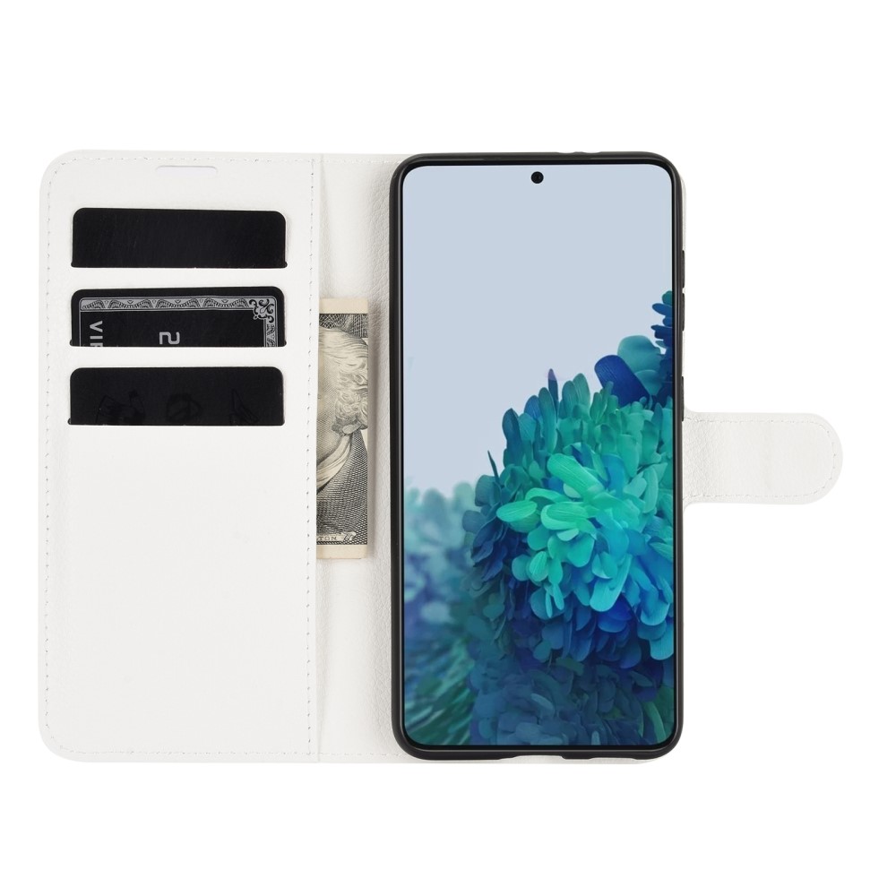  Samsung Galaxy S21 Plus - Litchi Läder Fodral - Vit
