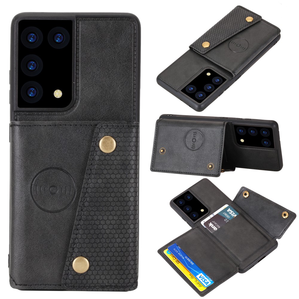  Samsung Galaxy S21 Ultra - Läder Skal Med Kortfack Och Magnet - Svart