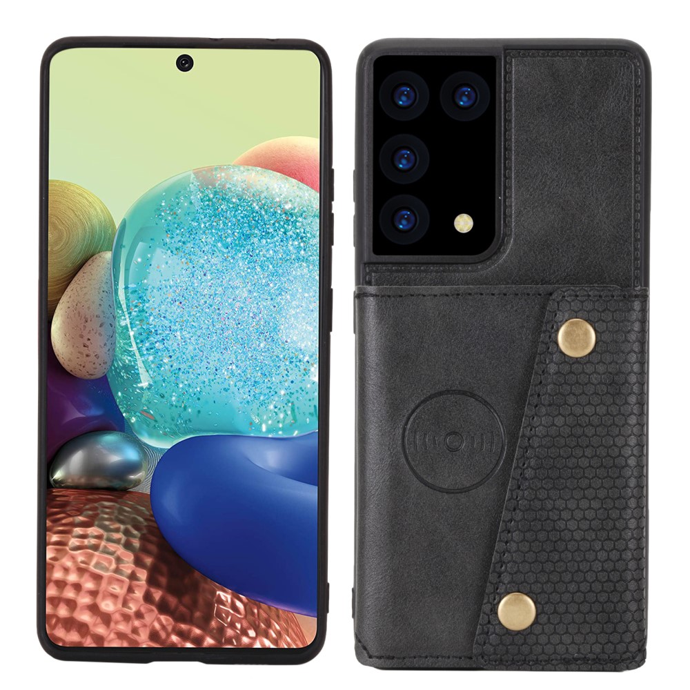  Samsung Galaxy S21 Ultra - Läder Skal Med Kortfack Och Magnet - Svart
