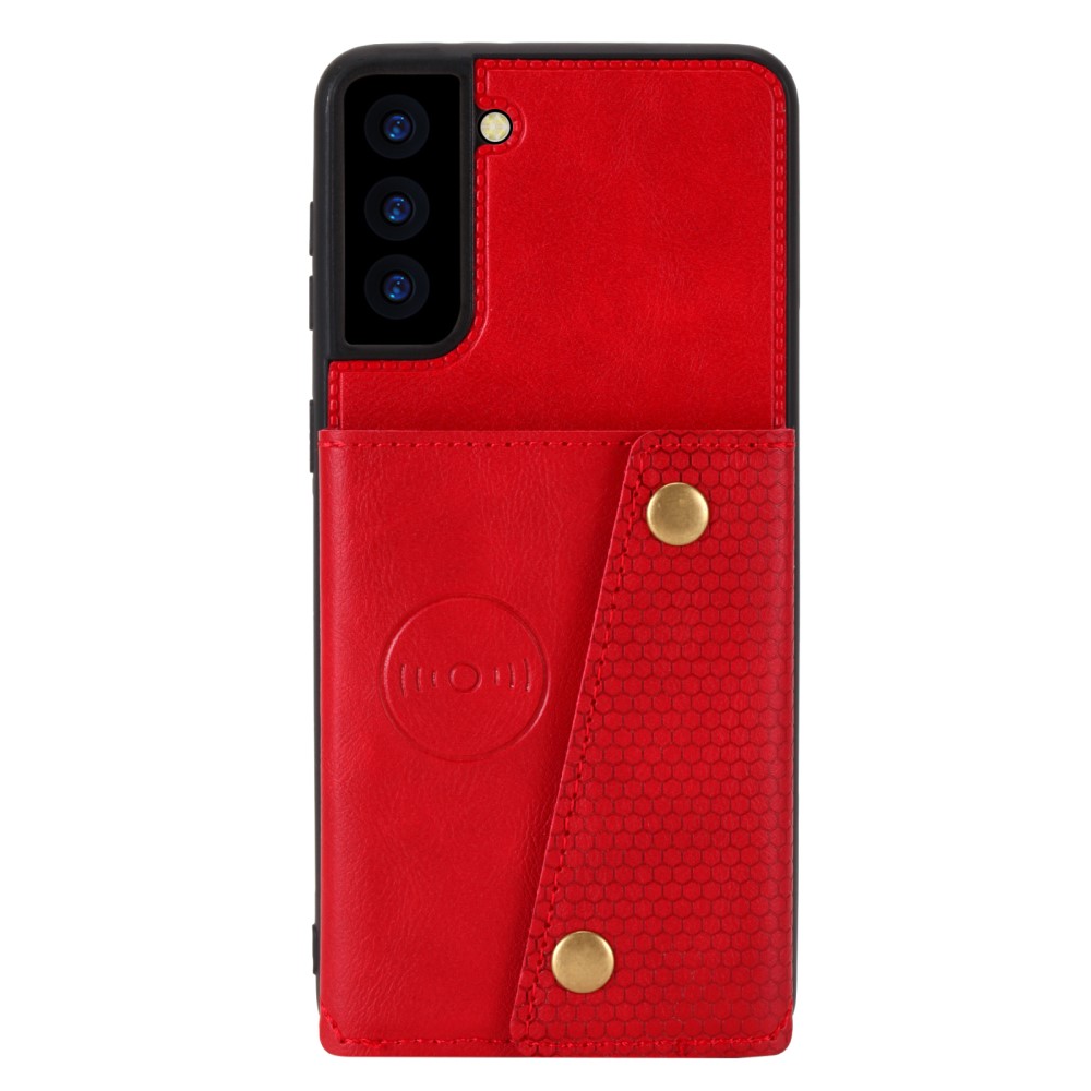  Samsung Galaxy S21 - Läder Skal Med Kortfack Och Magnet - Röd