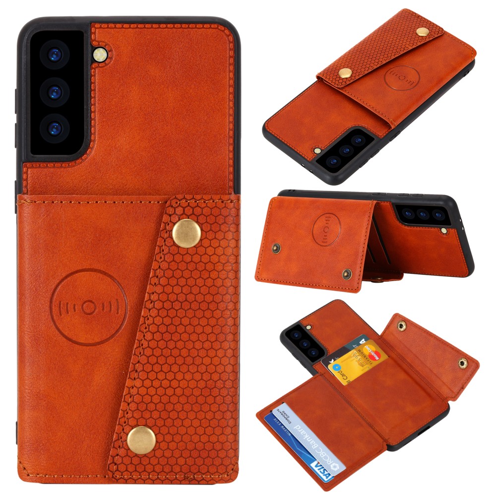  Samsung Galaxy S21 - Läder Skal Med Kortfack Och Magnet - Brun