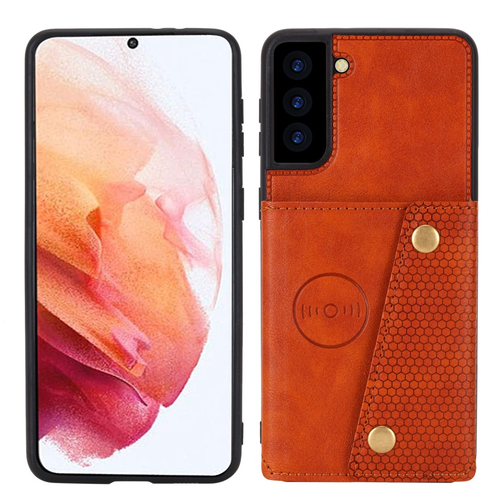  Samsung Galaxy S21 - Läder Skal Med Kortfack Och Magnet - Brun