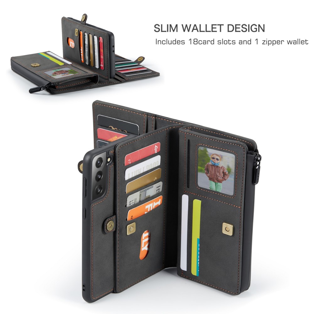 CASEME Samsung Galaxy S21 - CASEME 2-i-1 Multifunktionellt Läder Fodral - Svart