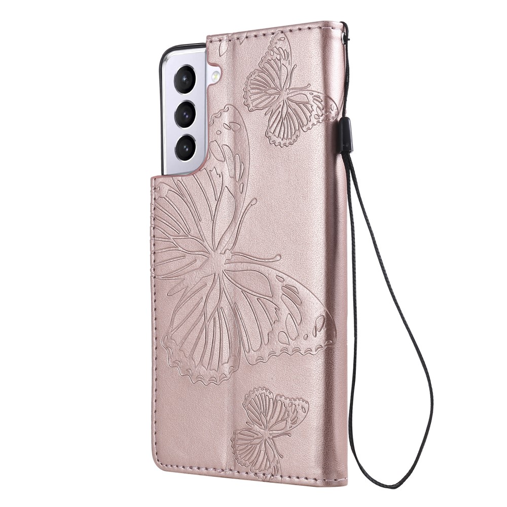  Samsung Galaxy S21 - Butterfly Läder Fodral - Roséguld