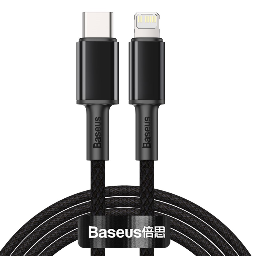 BASEUS BASEUS 2m 20W PD Type-C - Lightning Flätad Nylon Kabel - Svart