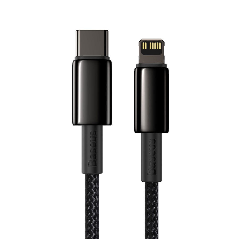 BASEUS Baseus Tungsten 1m 20W PD USB-C - Lightning Flätad Nylon Kabel - Svart