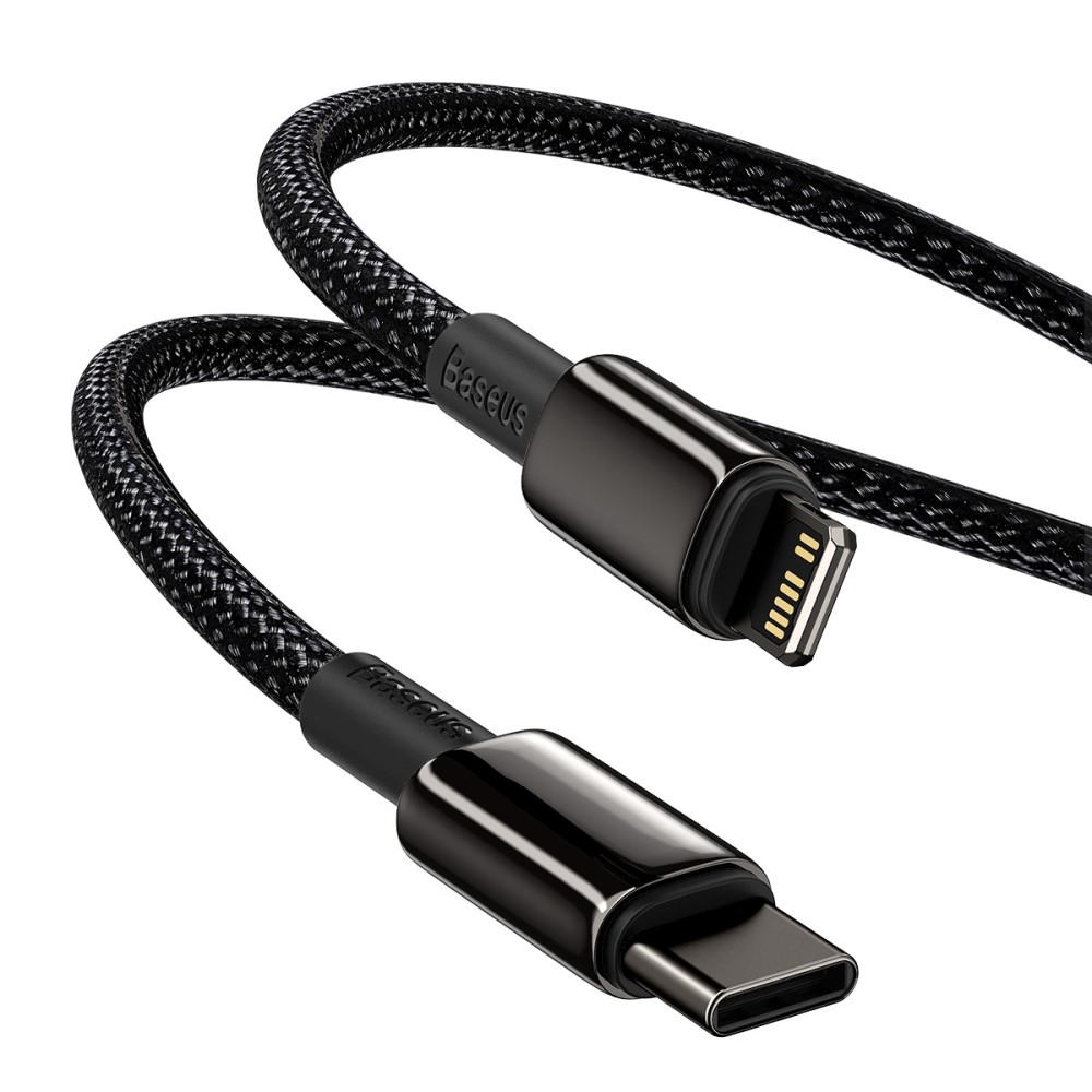 BASEUS Baseus Tungsten 1m 20W PD USB-C - Lightning Flätad Nylon Kabel - Svart