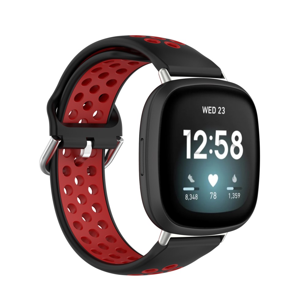  Silikon Träningsarmband Armband Versa 3/Fitbit Sense - Svart/Röd
