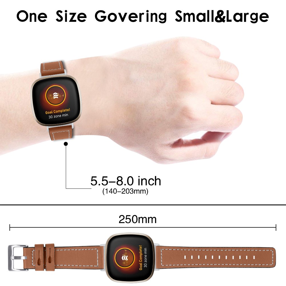  Äkta Läder Armband Versa 3/Fitbit Sense - Brun