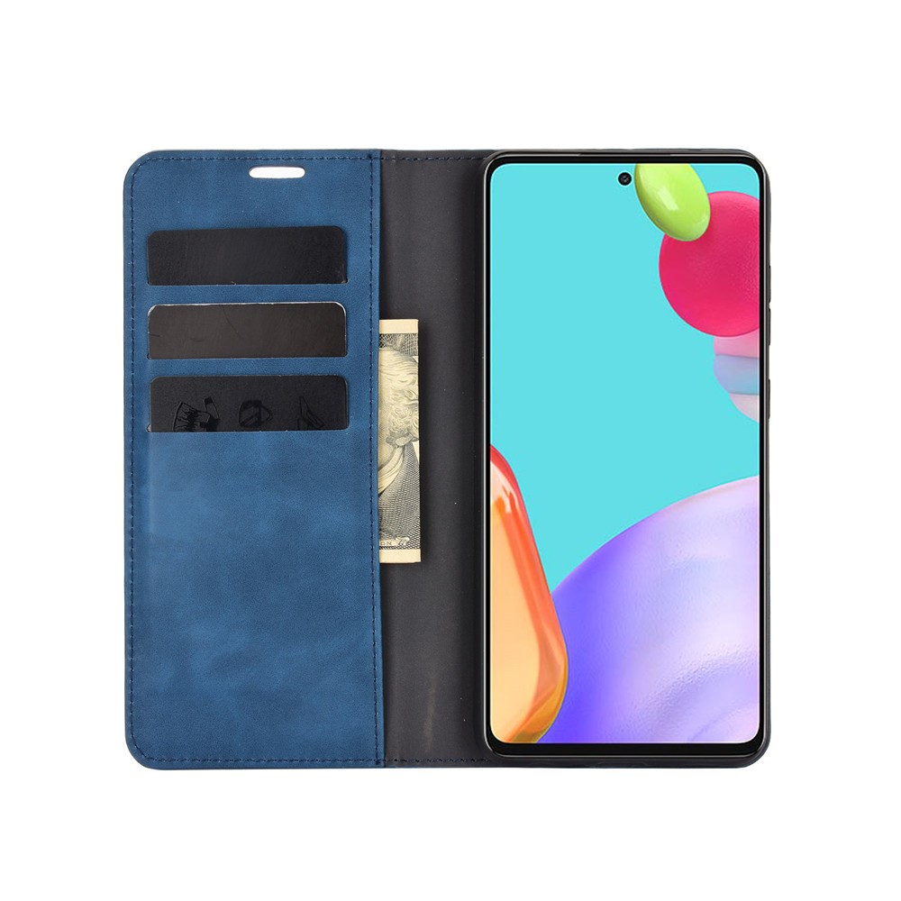  Samsung Galaxy A52 / A52s - Silkeslent Läder Fodral - Blå