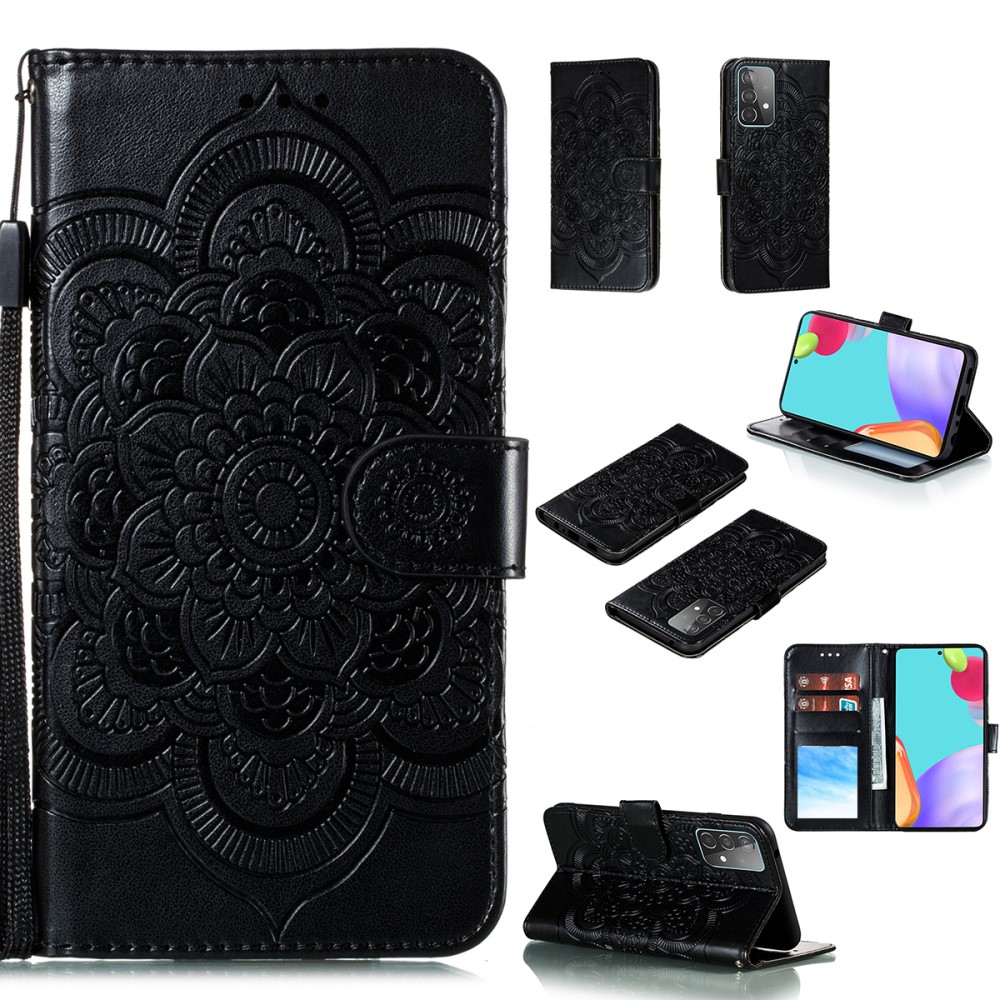  Samsung Galaxy A52 / A52s - Mandala Läder Fodral - Svart