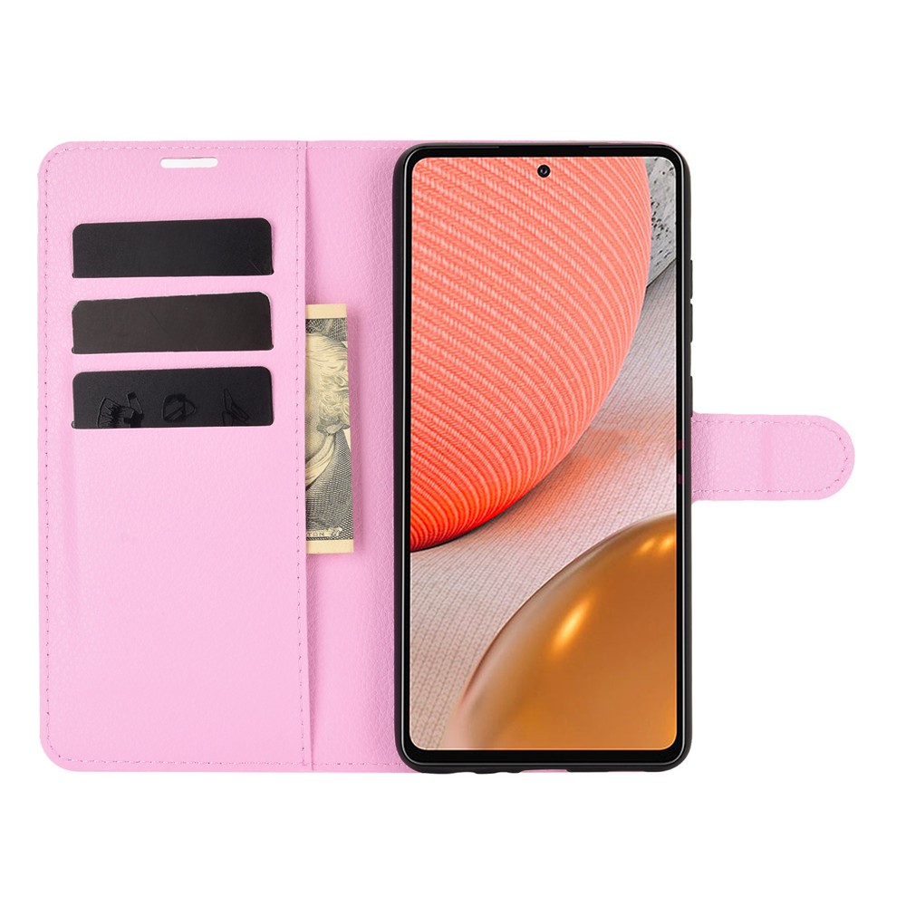  Samsung Galaxy A72 - Litchi Läder Fodral - Ljus Rosa