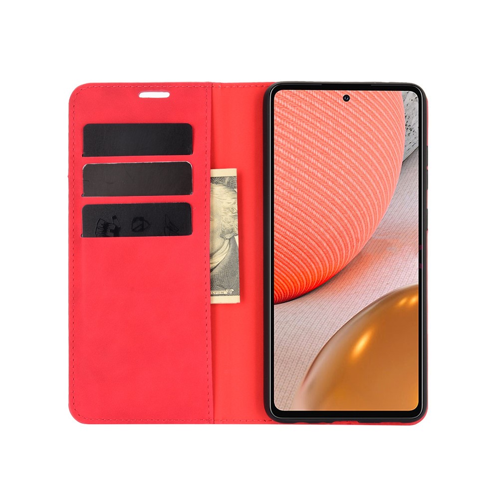  Samsung Galaxy A72 - Silkeslent Läder Fodral - Röd