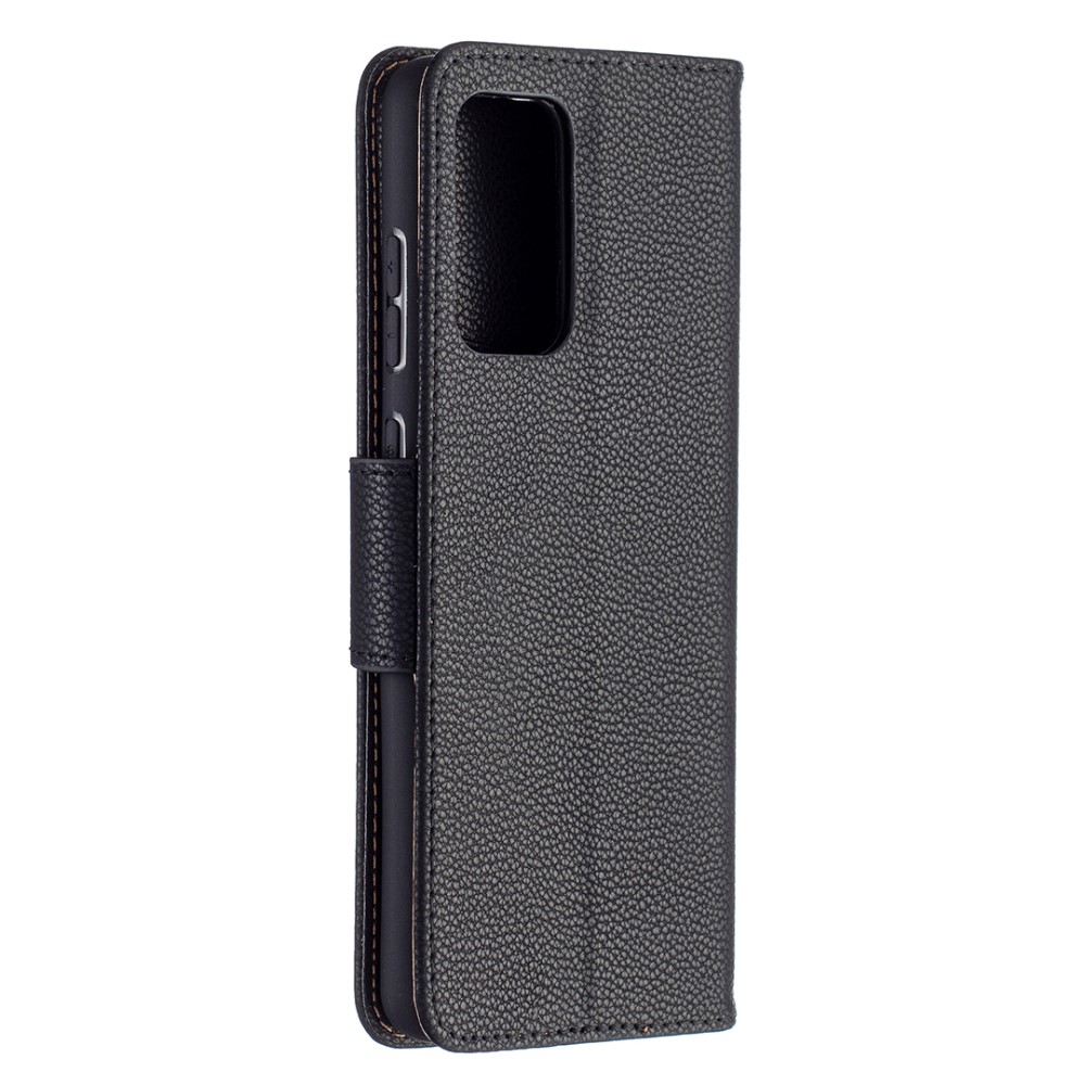  Samsung Galaxy A72 - Litchi Textur Läder Fodral - Svart