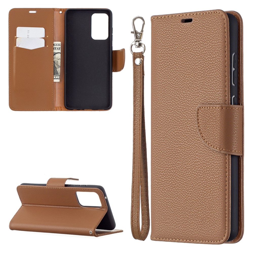  Samsung Galaxy A72 - Litchi Textur Läder Fodral - Brun