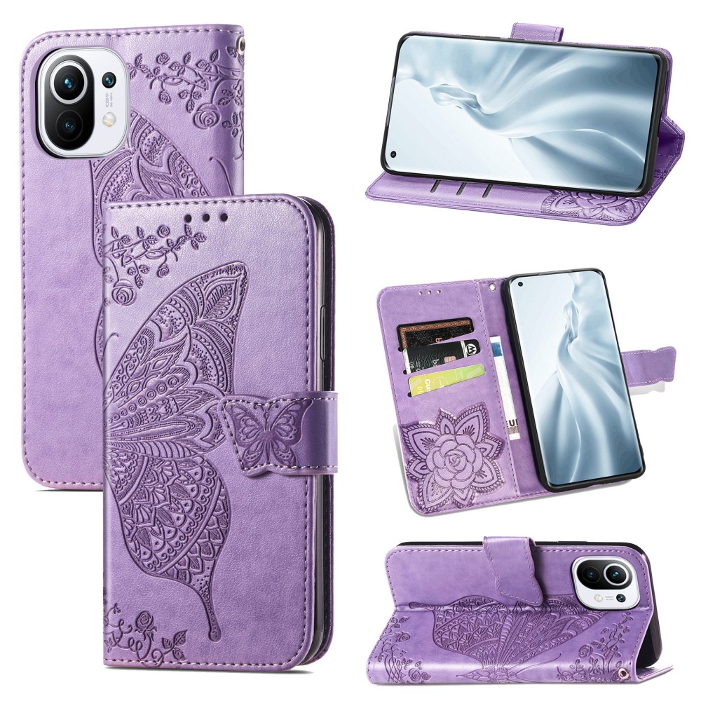  Xiaomi Mi 11 - Butterfly Läder Fodral - Ljus Lila