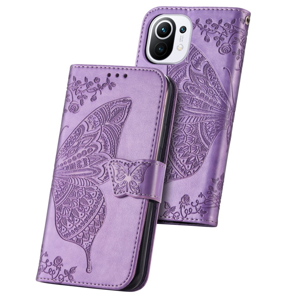  Xiaomi Mi 11 - Butterfly Läder Fodral - Ljus Lila